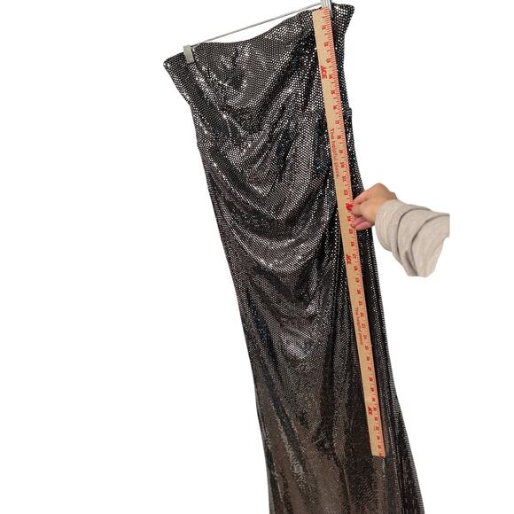 Lulus S Black Sequin Strapless Mermaid Maxi Dress Metallic Silver Shimmer Gown - Picture 8 of 8